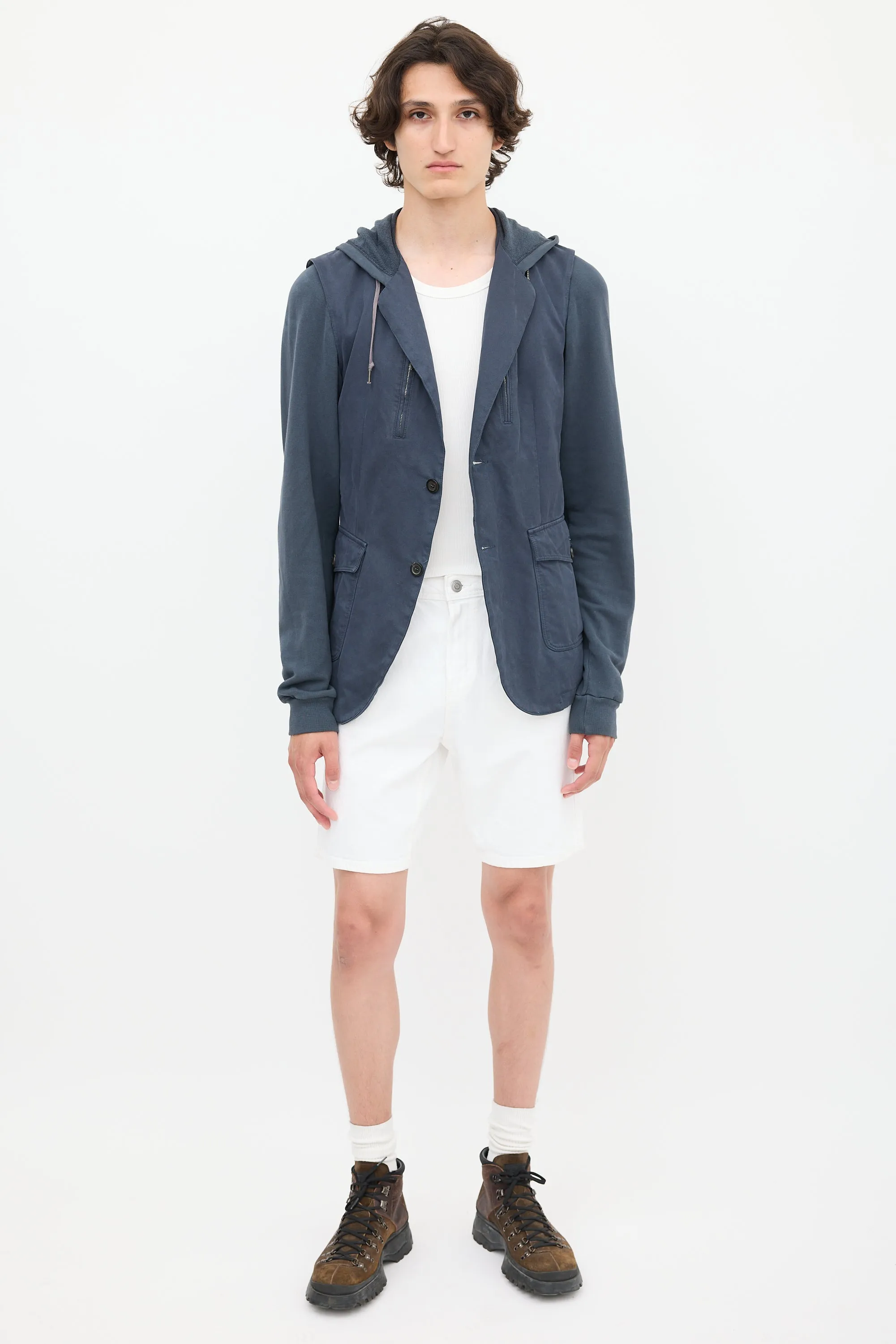 Navy Hooded Layered Jacket