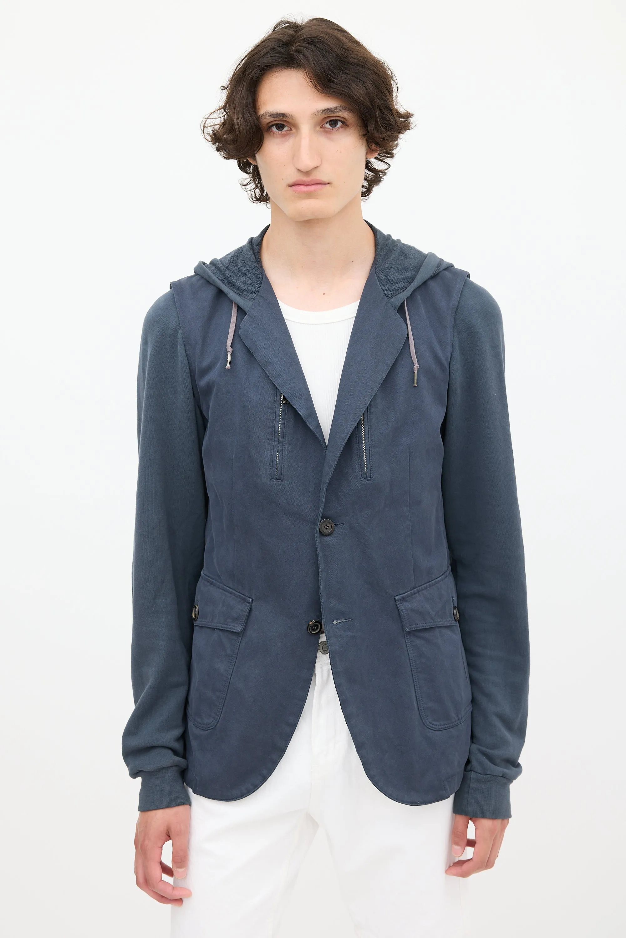 Navy Hooded Layered Jacket
