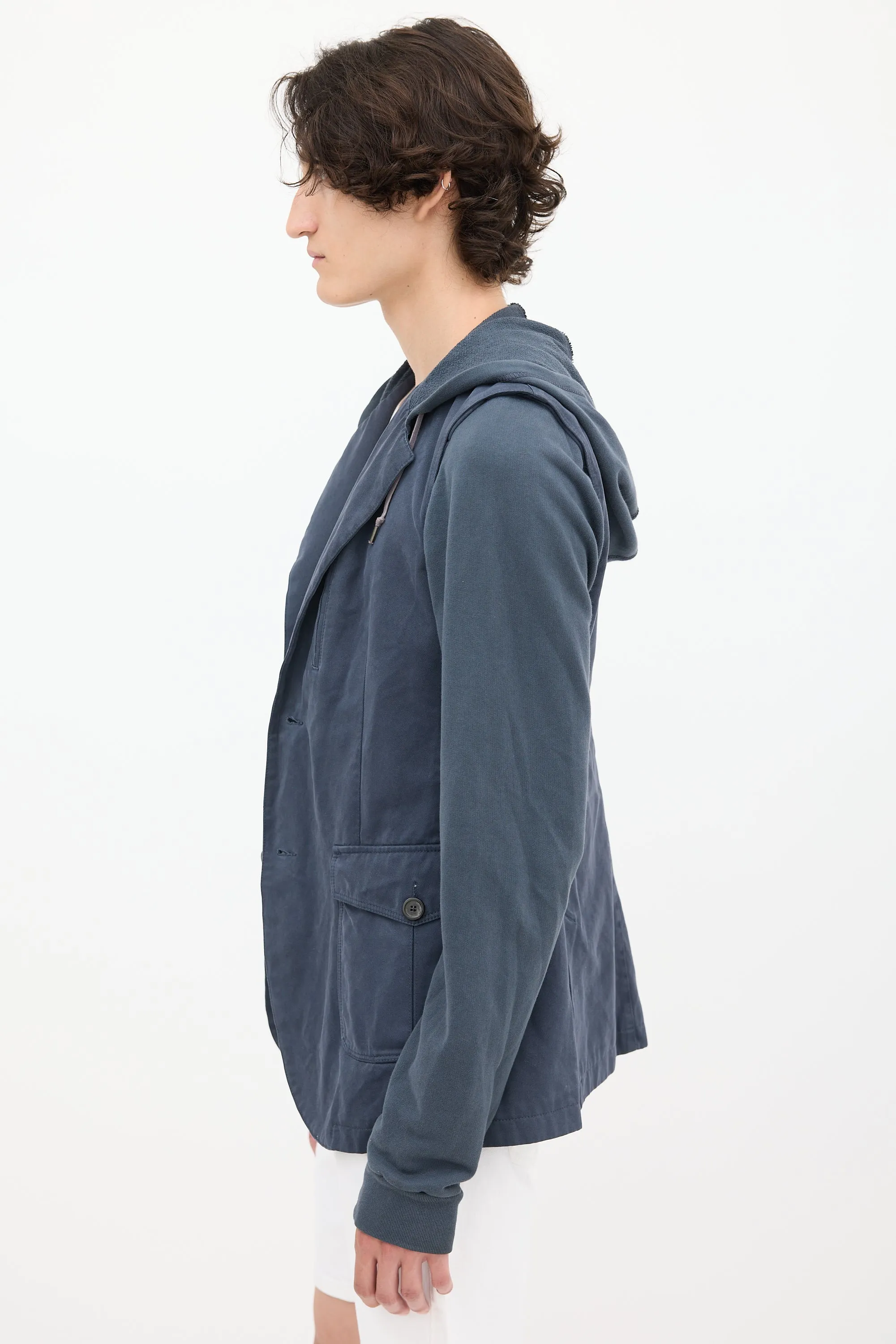Navy Hooded Layered Jacket