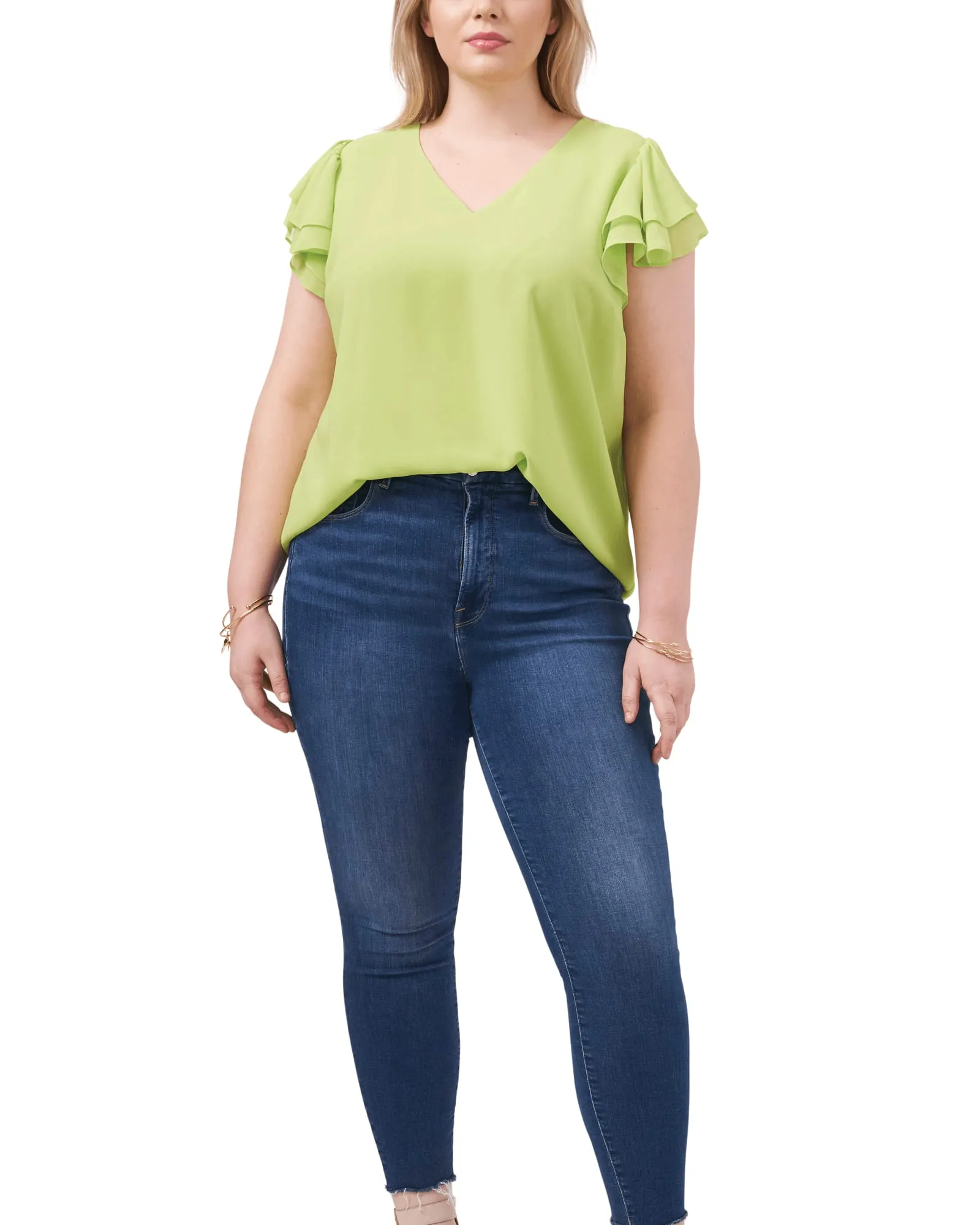 Nora Flutter Sleeve Blouse | FRESH LIME-347