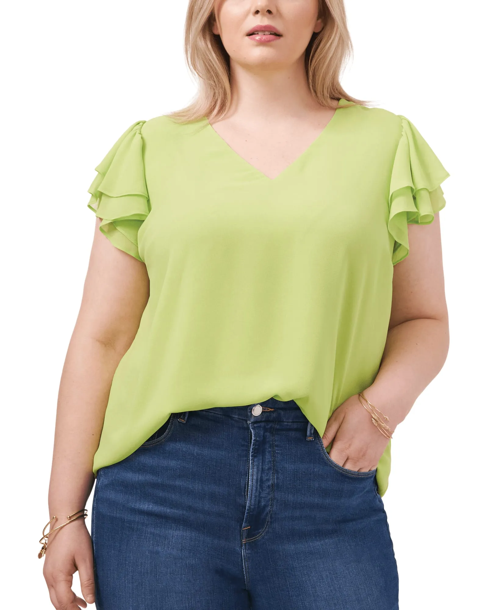 Nora Flutter Sleeve Blouse | FRESH LIME-347