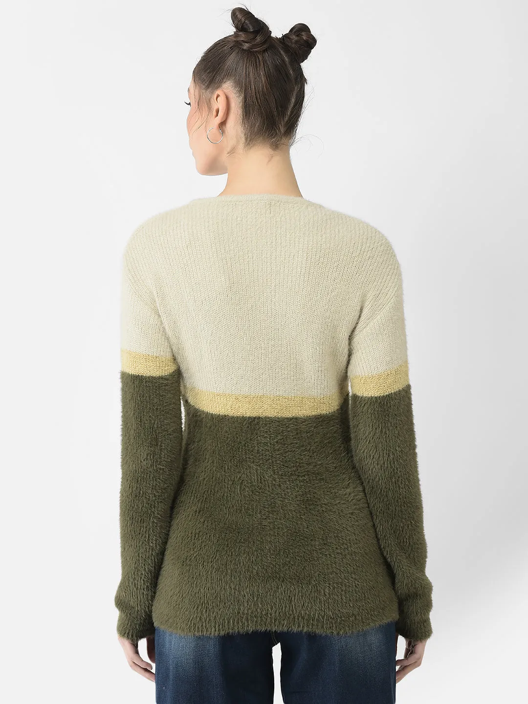 Olive Colour-Blocked Sweater