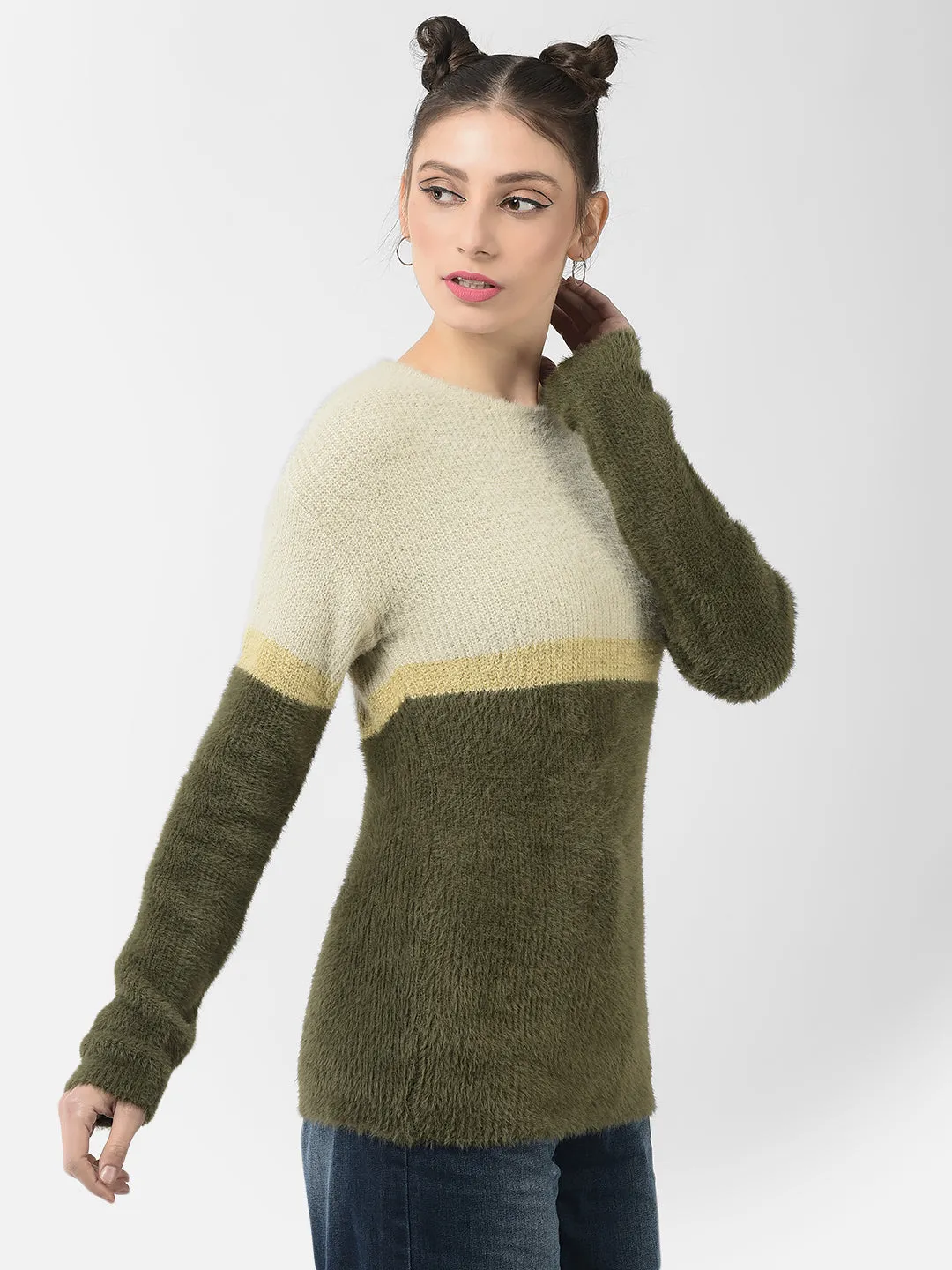 Olive Colour-Blocked Sweater