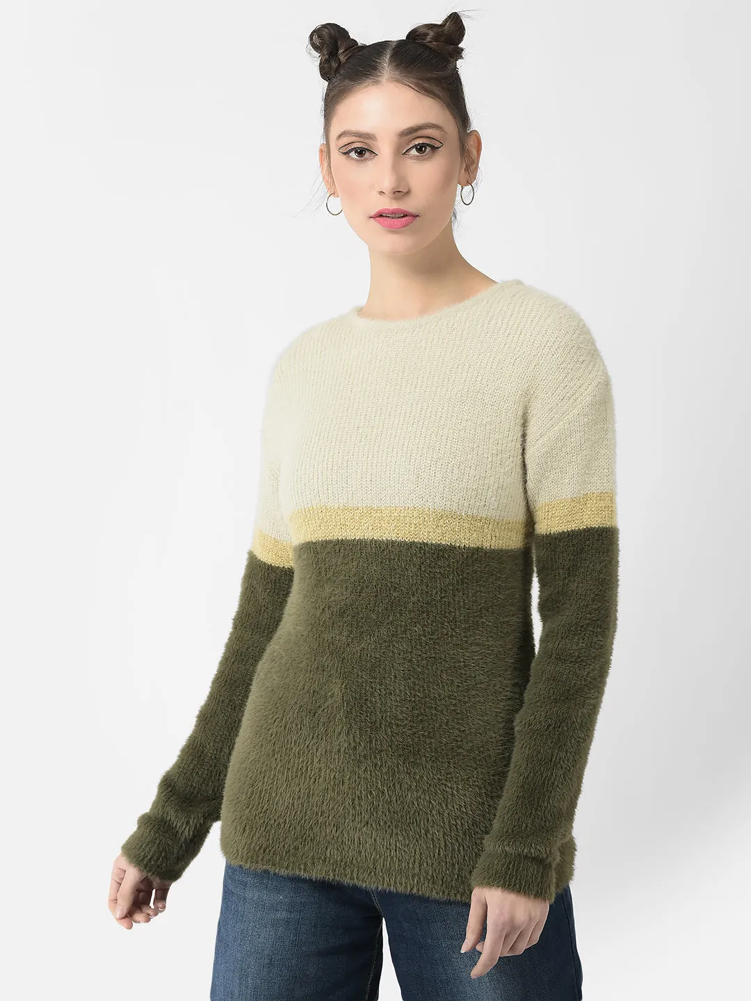 Olive Colour-Blocked Sweater
