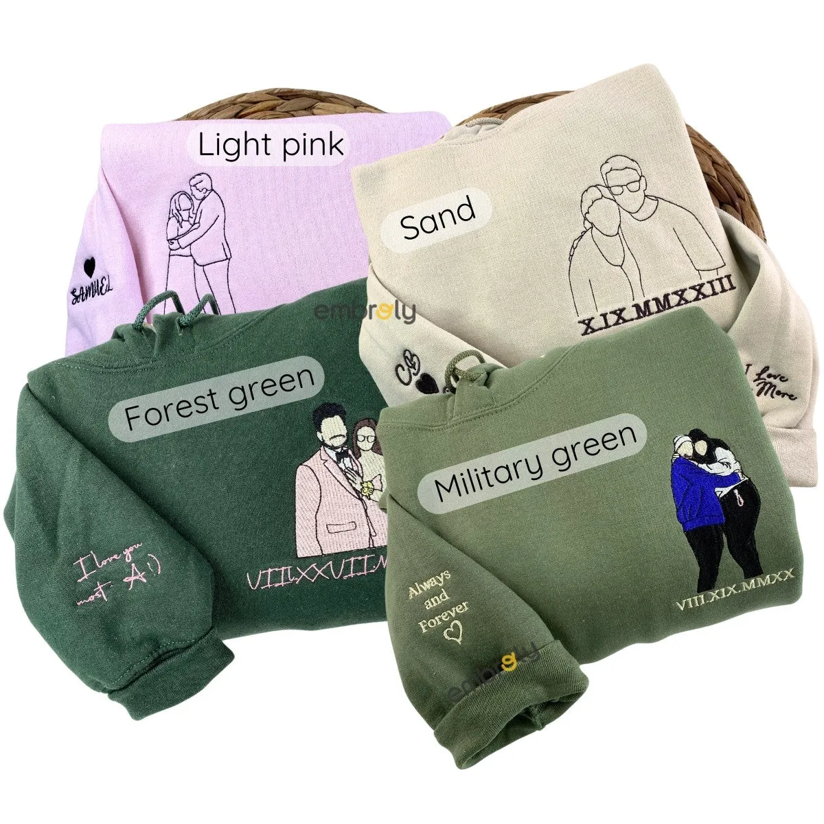 Personalized Anniversary Gifts for Couples, Custom Embroidered Sweatshirt / Hoodie Matching Wedding 1 - 50 Year
