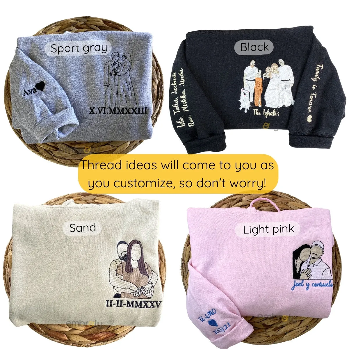 Personalized Anniversary Gifts for Couples, Custom Embroidered Sweatshirt / Hoodie Matching Wedding 1 - 50 Year
