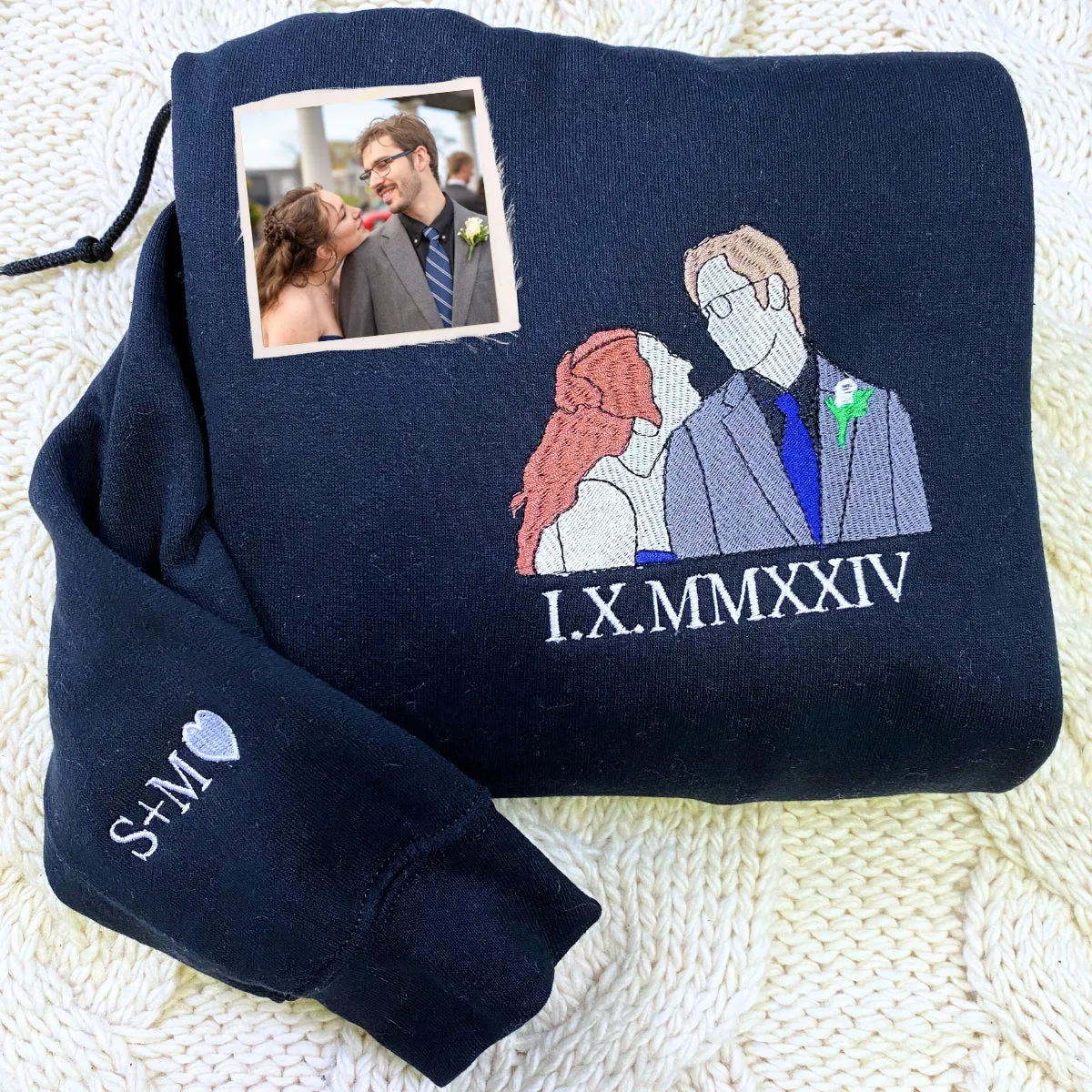 Personalized Anniversary Gifts for Couples, Custom Embroidered Sweatshirt / Hoodie Matching Wedding 1 - 50 Year