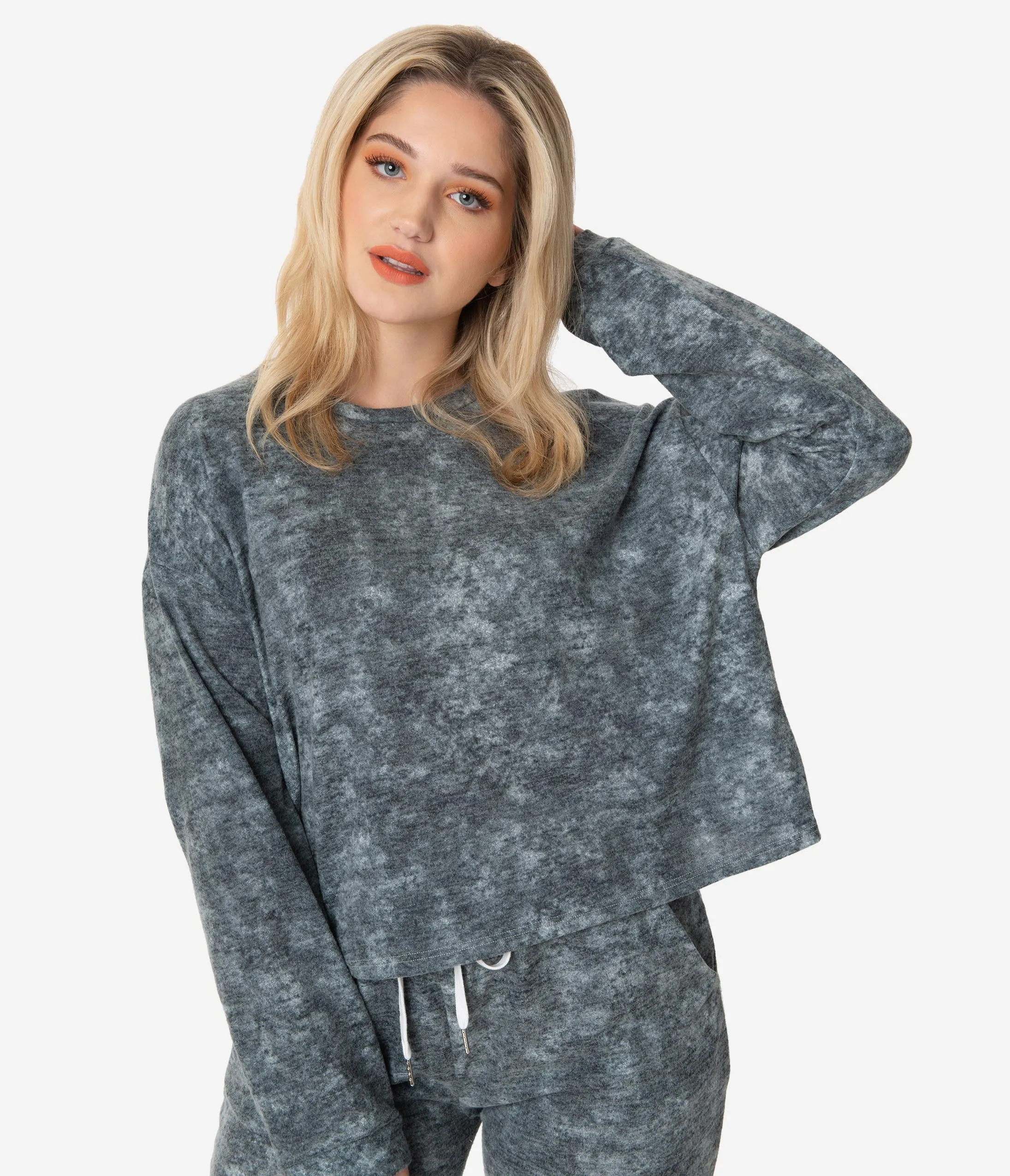Plus Size Charcoal Grey Fleece Pullover Sweatshirt