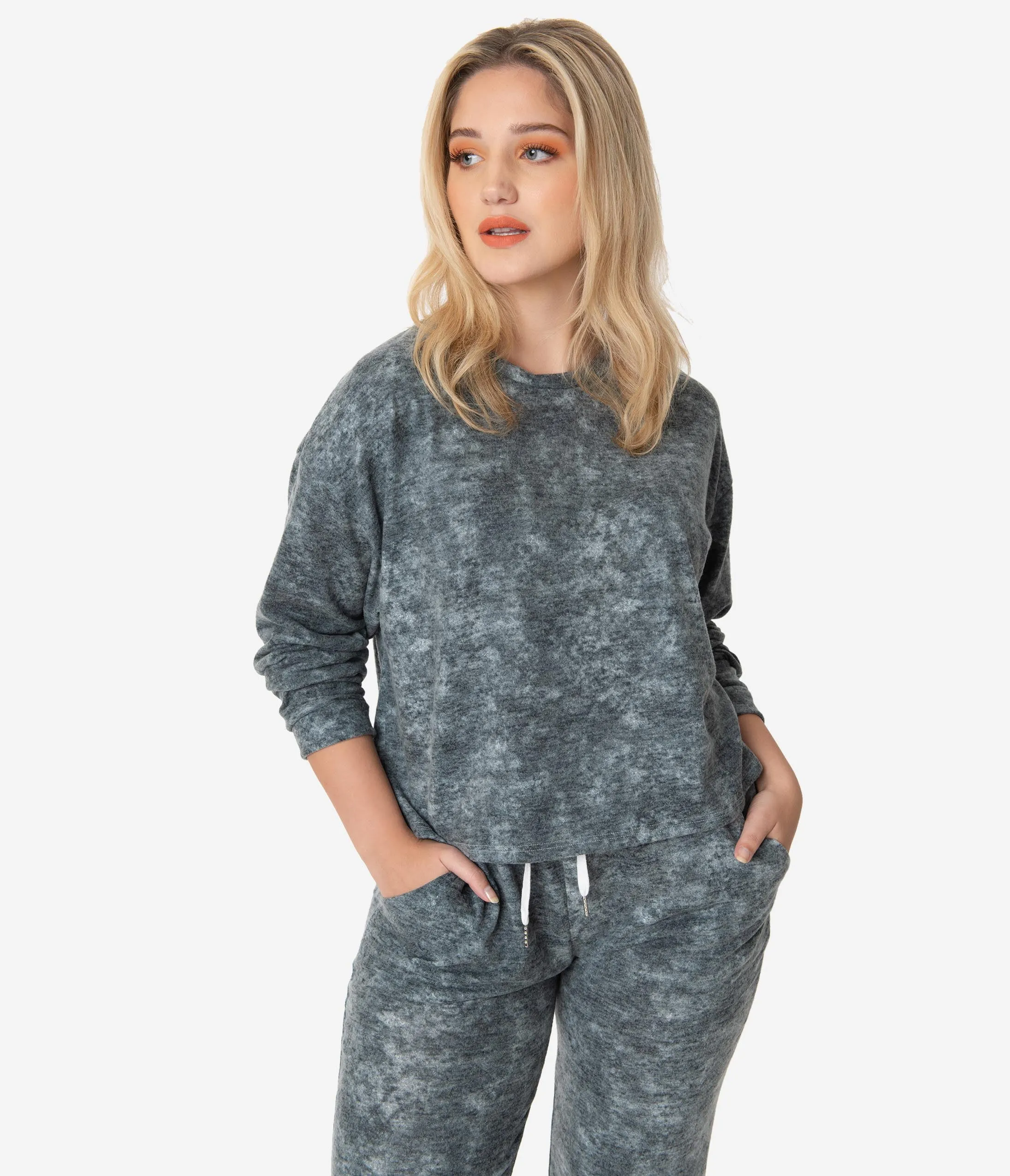 Plus Size Charcoal Grey Fleece Pullover Sweatshirt