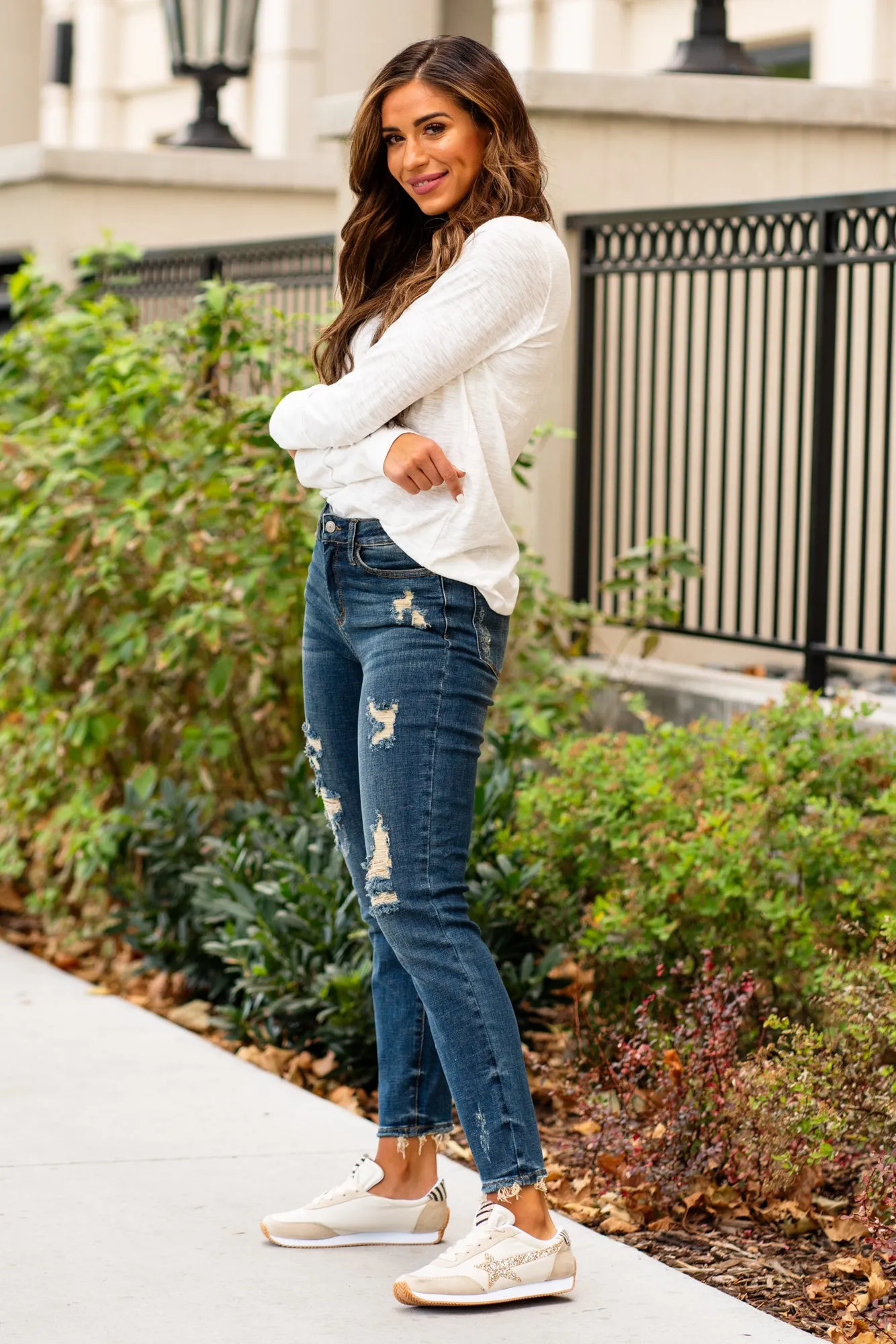 Plus Size Evansville Mid Rise Distressed Relaxed Fit