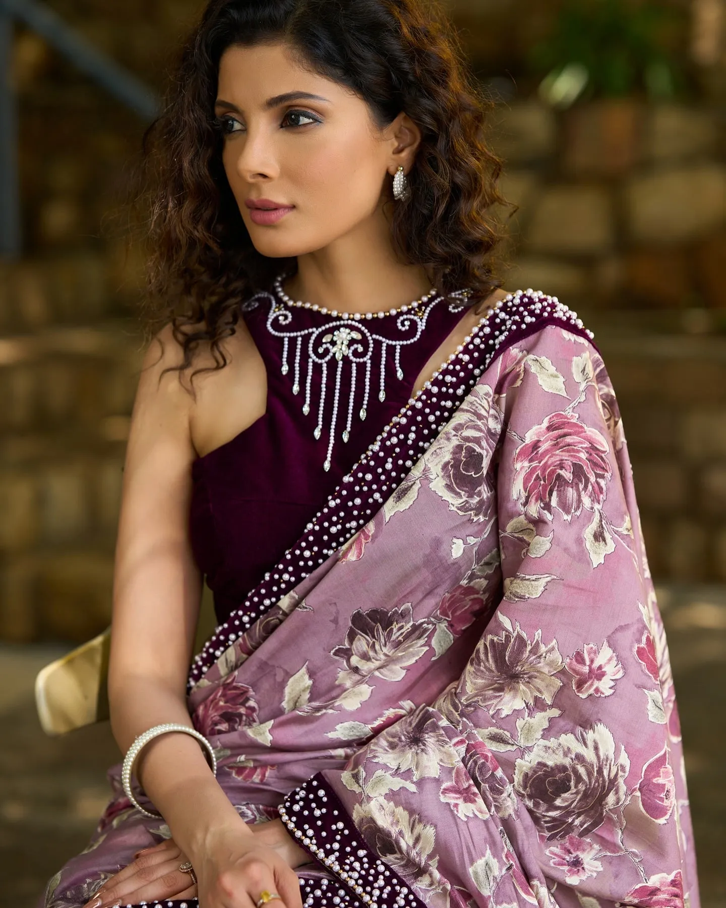 Purple Floral Printed Saree