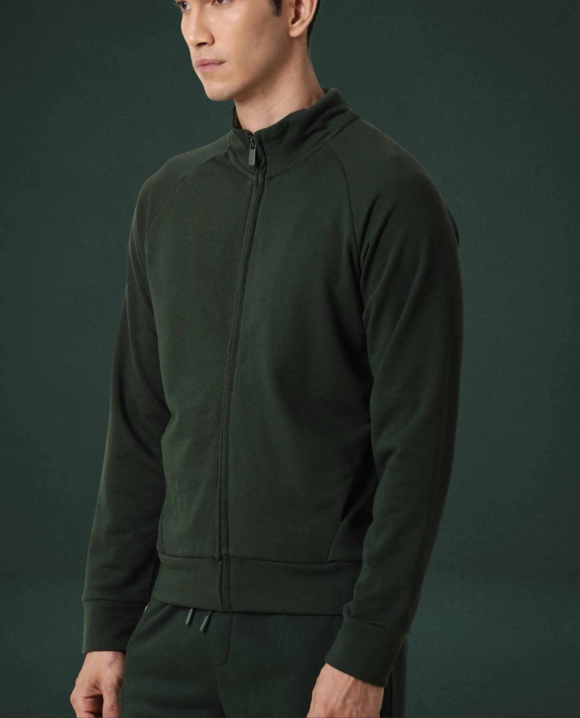 Rare Rabbit Articale Men's Azil Mountain Green High Neck Zip-Up Jacket