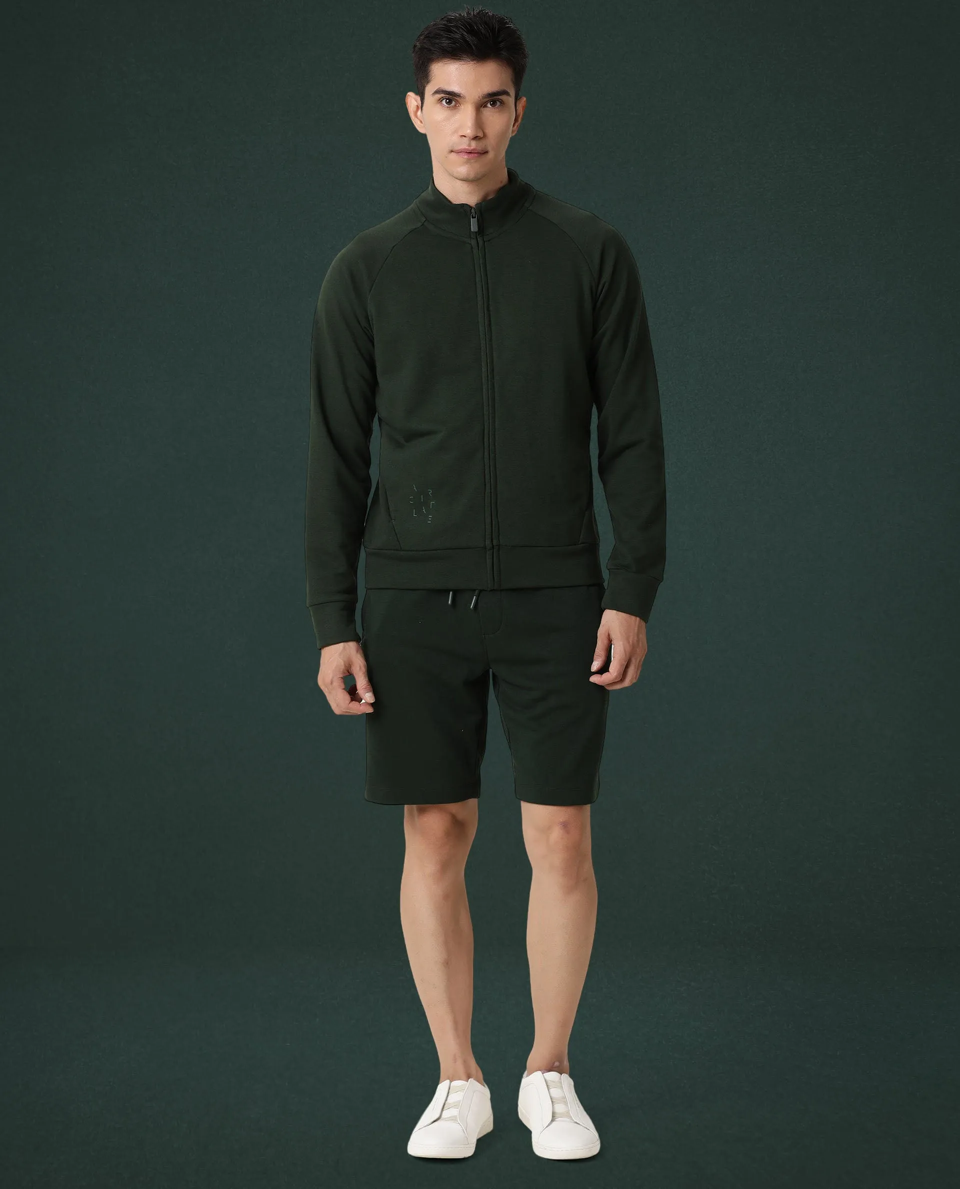 Rare Rabbit Articale Men's Azil Mountain Green High Neck Zip-Up Jacket