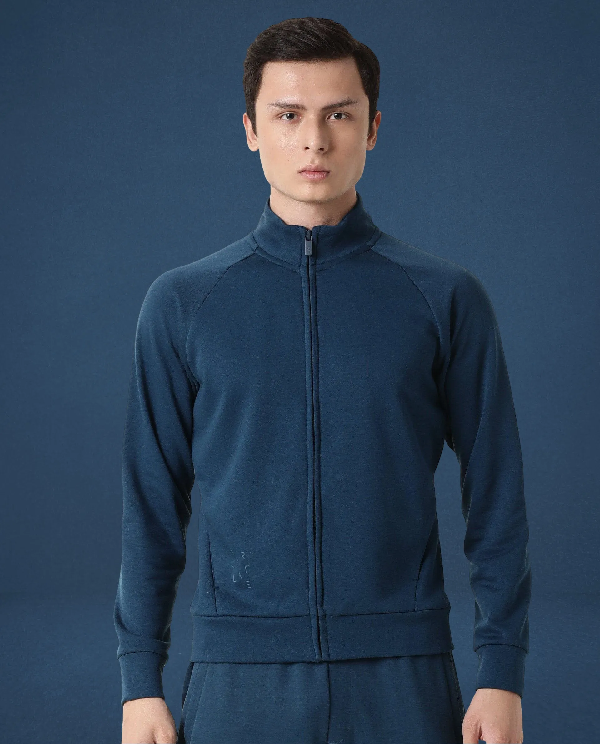 Rare Rabbit Articale Men's Azil Oyester Teal High Neck Zip-Up Jacket
