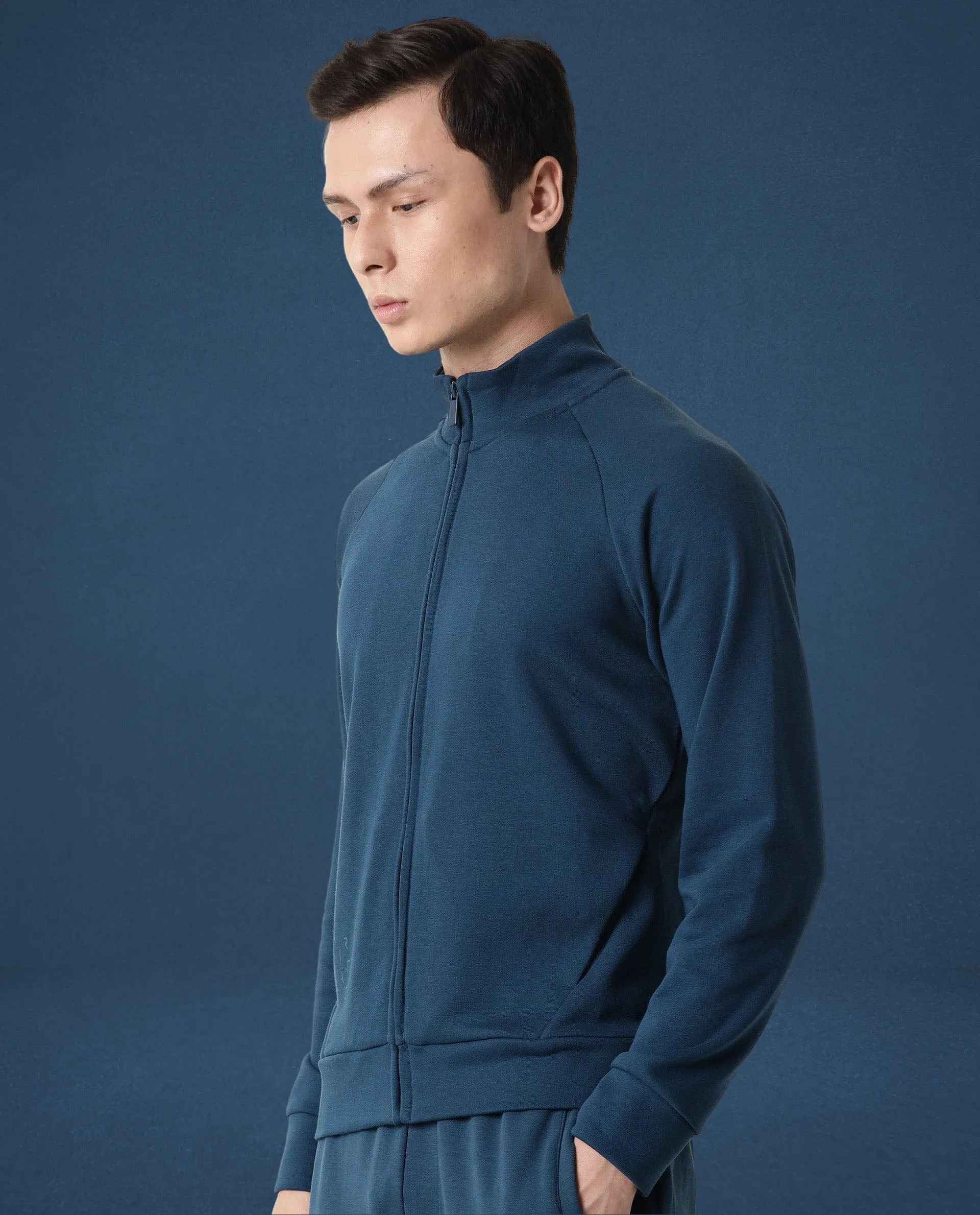 Rare Rabbit Articale Men's Azil Oyester Teal High Neck Zip-Up Jacket