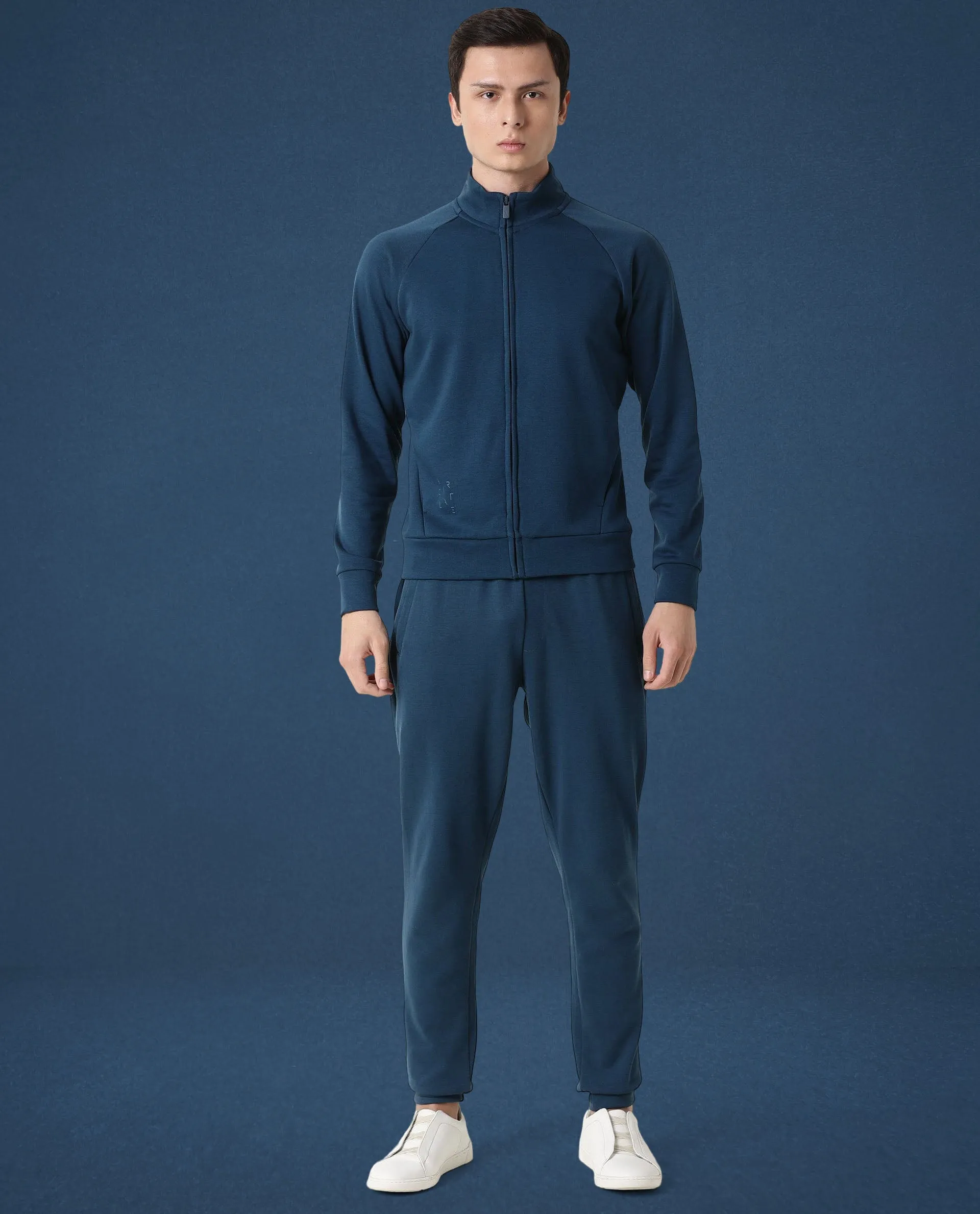 Rare Rabbit Articale Men's Azil Oyester Teal High Neck Zip-Up Jacket