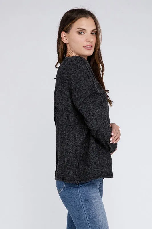 Ribbed Brushed Melange Hacci Sweater Pocket PREORDER
