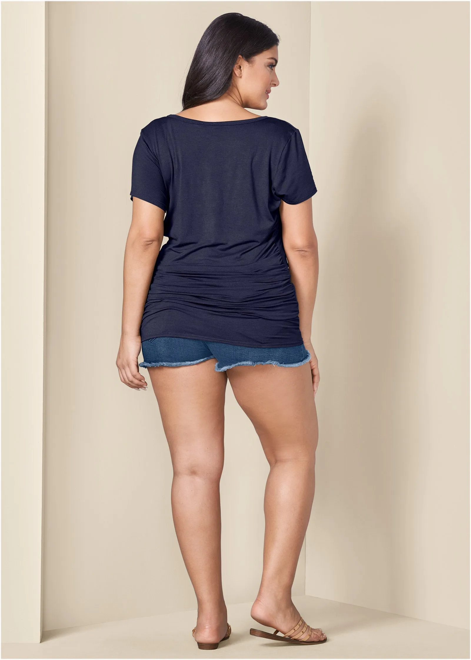 Ruched Detail Top - Navy