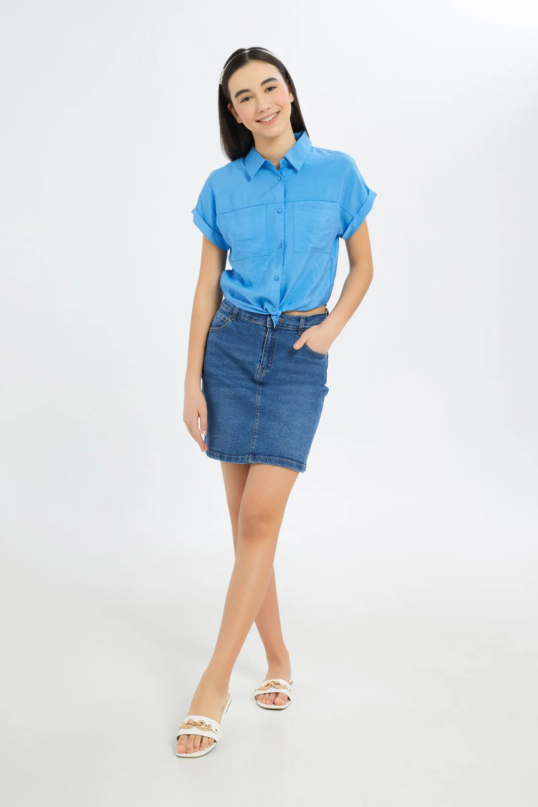 Senior Girls Blue Front Tie Shirt