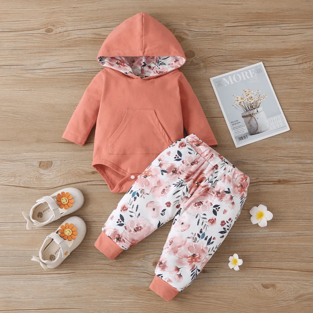 Shattered flowers Baby Girls Long Sleeve Hooded Romper and Pants baby clothing suppliers