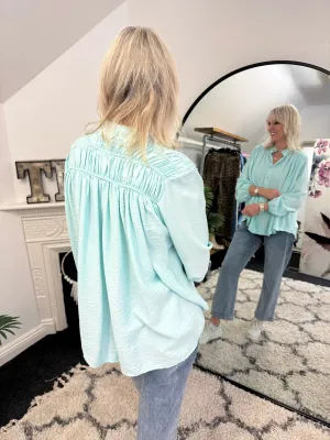 Shirred Blouse in Spearmint