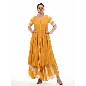Shruti S Yellow Tie Dye Kalidaar With Skirt (Set of 2)