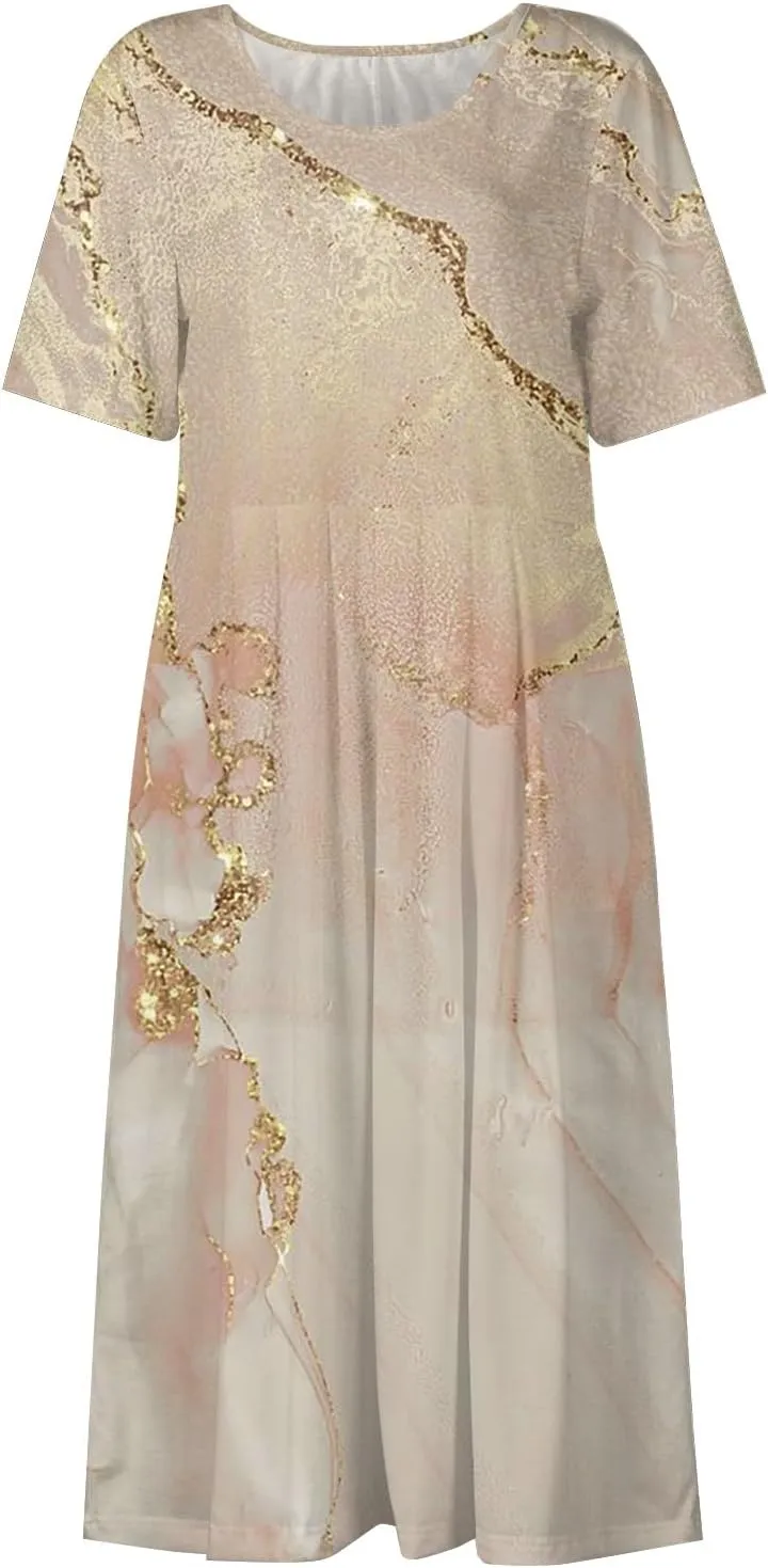 Spring Dresses for Women 2025 Short Sleeve Crew Neck Floral Long Flowy Dress Summer Dresses for Women 2025 Going Out Dress