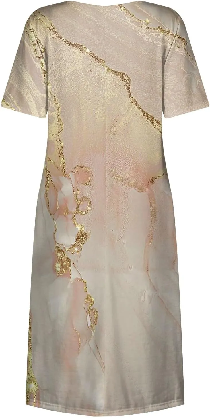 Spring Dresses for Women 2025 Short Sleeve Crew Neck Floral Long Flowy Dress Summer Dresses for Women 2025 Going Out Dress