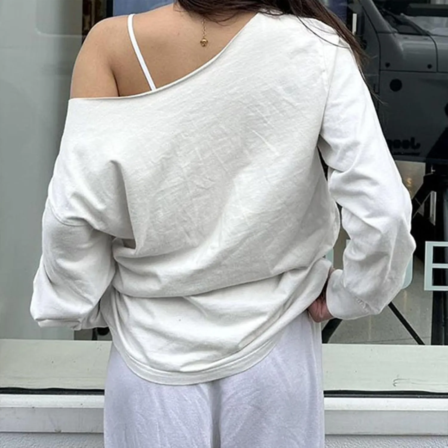 Star Graphic Vintage Sweatshirts Off The Shoulder Long Sleeve Top for Women Streetwear Grunge Loose Shirts Pullover