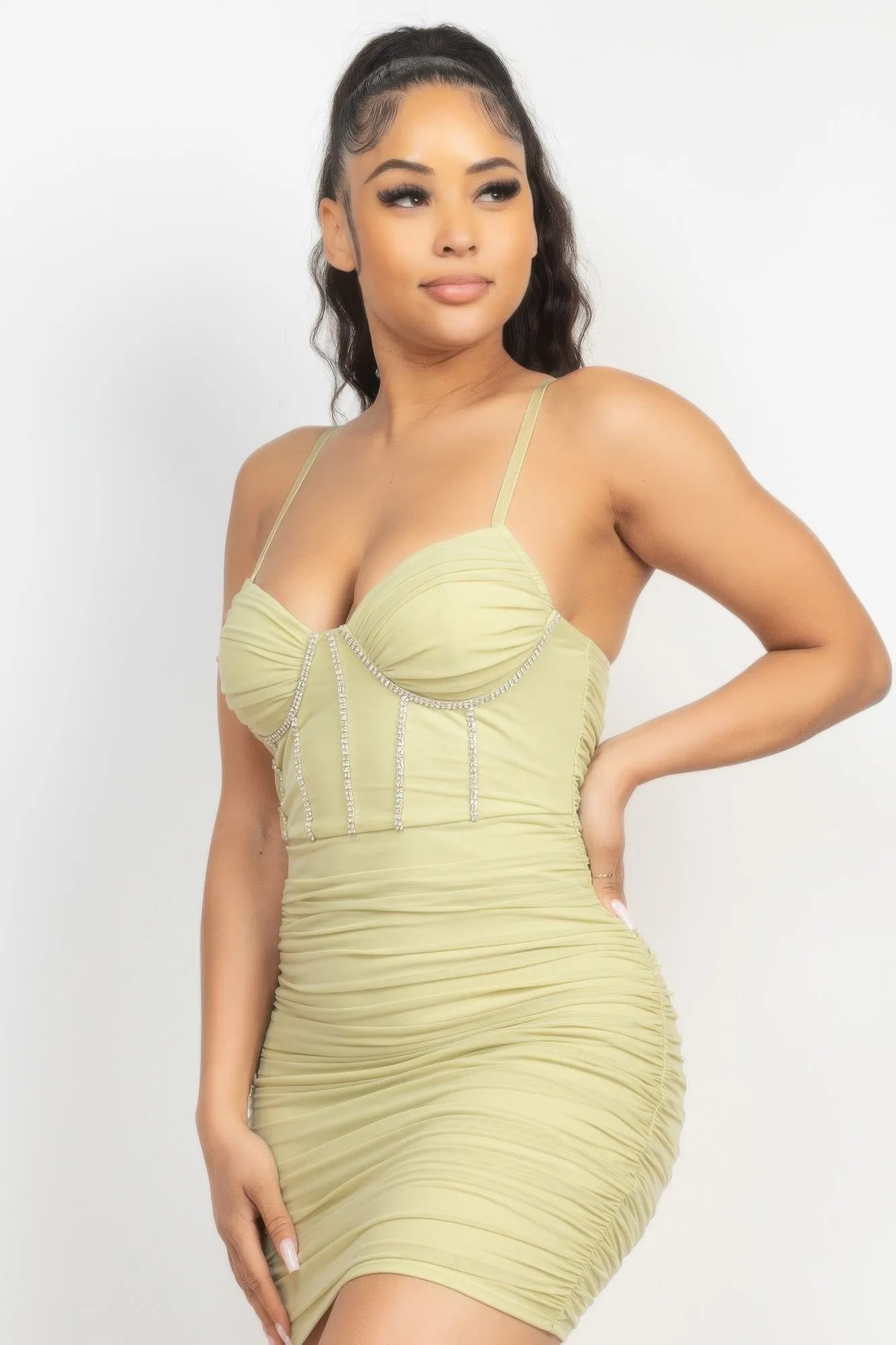 Stone Cami Shirred Bodycon Dress