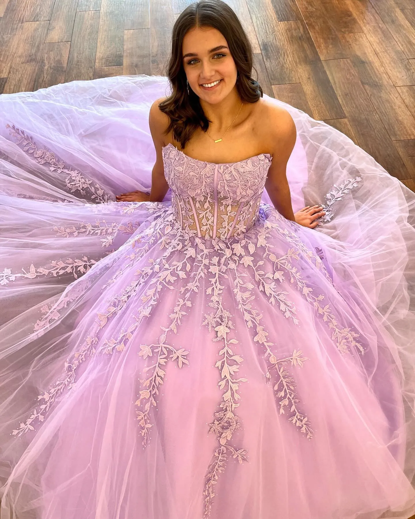 Strapless Light Blue Lace Appliques Long Formal Dress