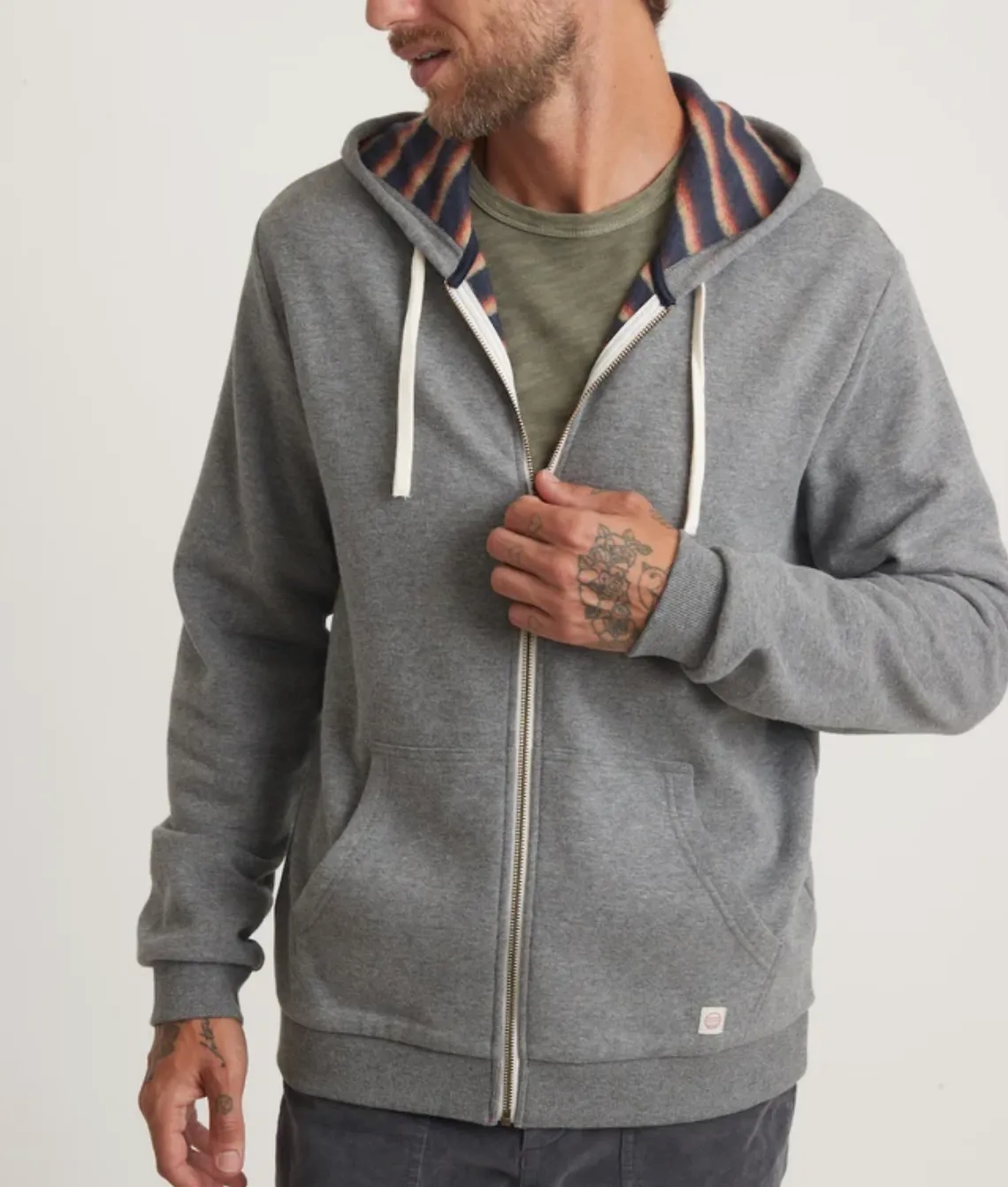 Striped Fleece Full Zip - Heather Grey