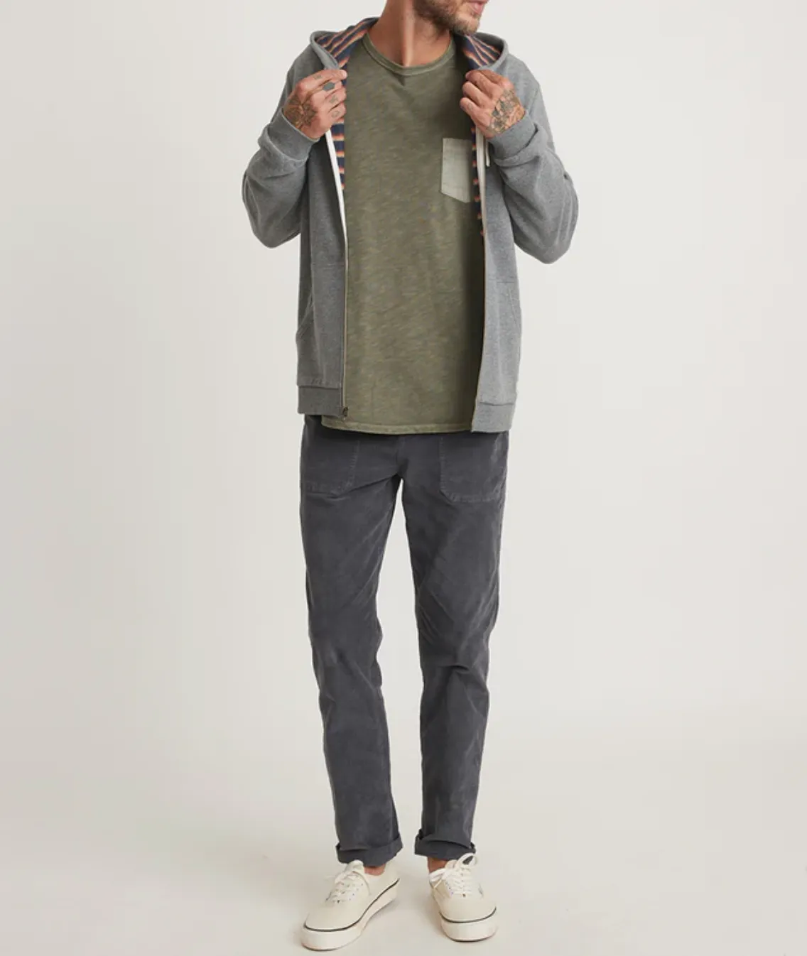 Striped Fleece Full Zip - Heather Grey
