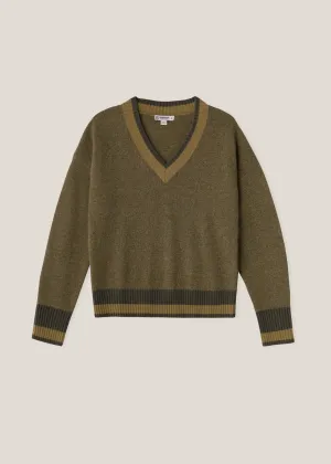 Striped Trim V-neck Sweater