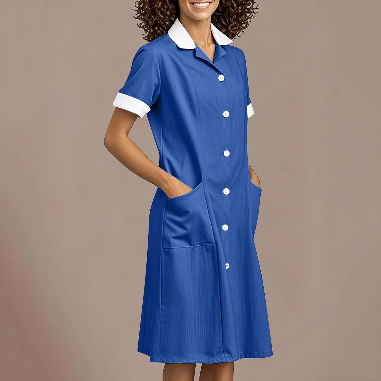 Summer Midi Dress for Women Short Sleeve Button Down Dress Lightweight Trendy Dress Collared Summer Dresses