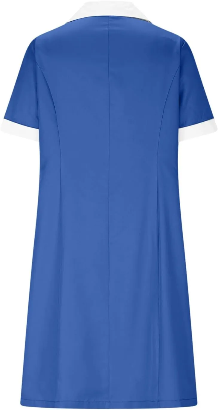 Summer Midi Dress for Women Short Sleeve Button Down Dress Lightweight Trendy Dress Collared Summer Dresses
