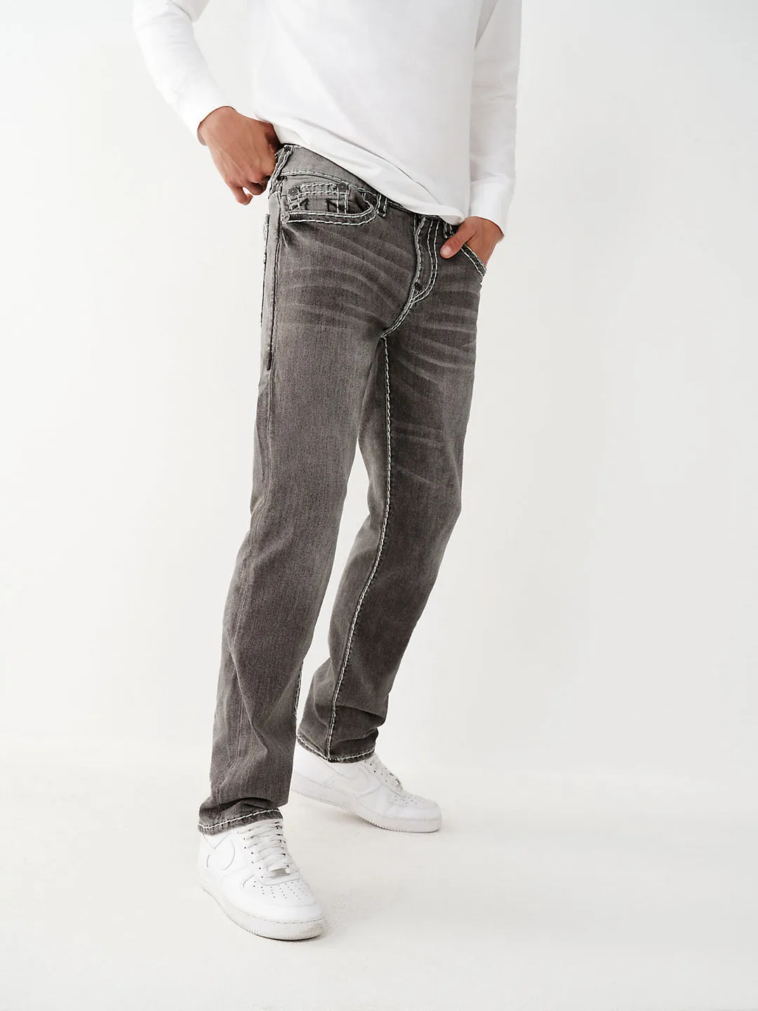 True Religion Mens Super T Geno Skinny Fit Grey Mid Rise Jeans