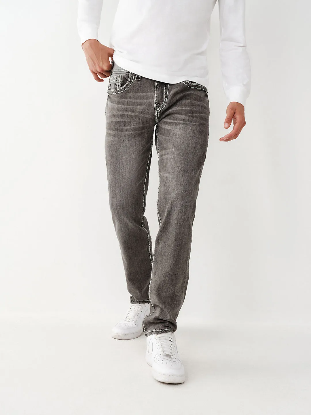 True Religion Mens Super T Geno Skinny Fit Grey Mid Rise Jeans
