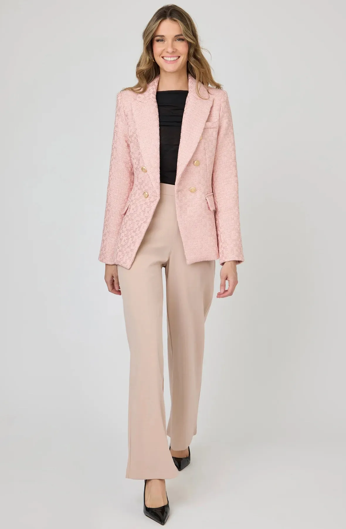 Tweed Double Breasted Blazer with Gold Buttons
