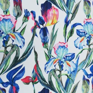 White Background with Blue and Green Floral Printed Fabric