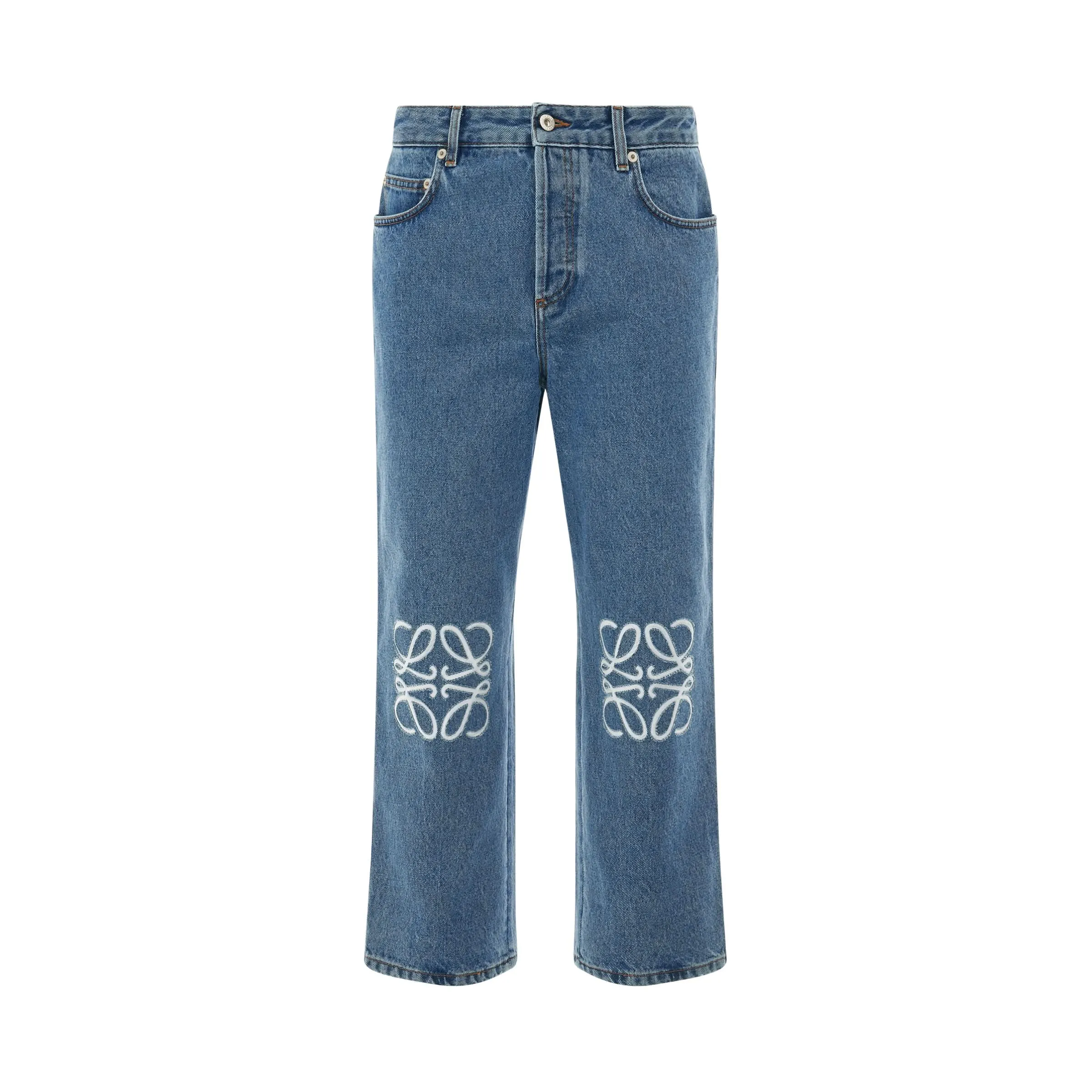Women Anagram Cropped Jeans in Mid Blue Denim