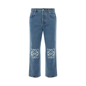 Women Anagram Cropped Jeans in Mid Blue Denim