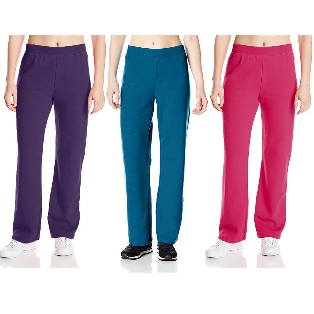 Womens Hanes Fleece Sweat Pants Loose Fit Open Leg Elastic Band Cozy Warm Jogger