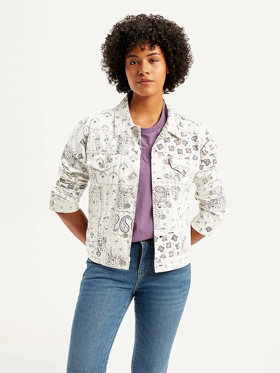 Women's Printed White Jacket