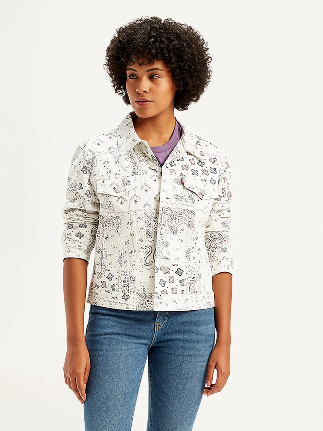Women's Printed White Jacket