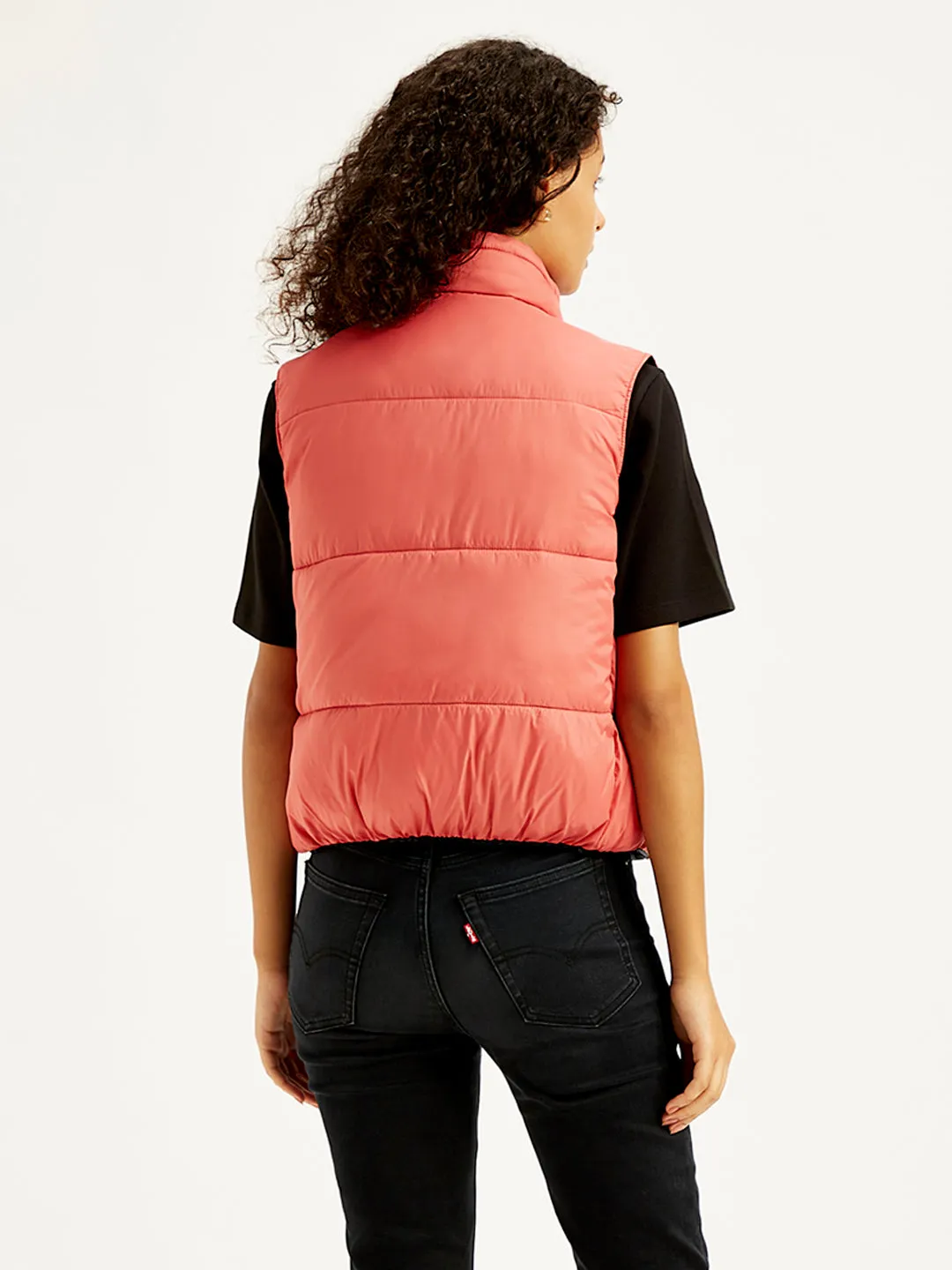 Women's Quilted Peach High Neck Puffer Jacket