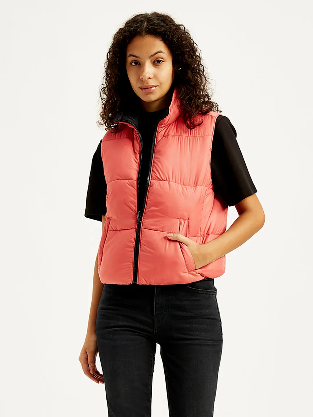 Women's Quilted Peach High Neck Puffer Jacket