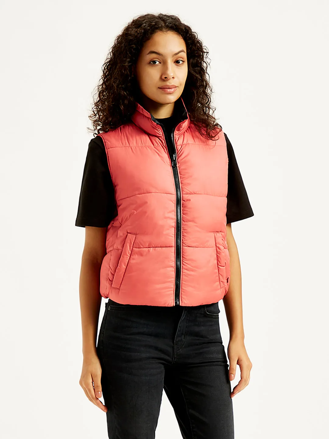 Women's Quilted Peach High Neck Puffer Jacket