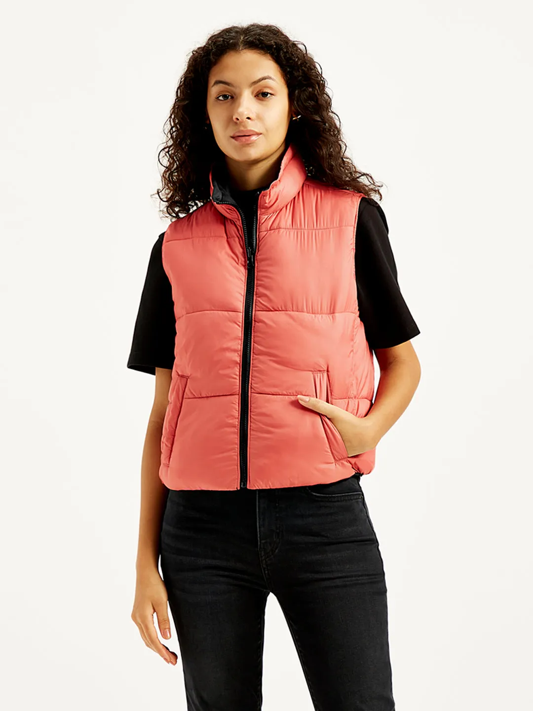 Women's Quilted Peach High Neck Puffer Jacket