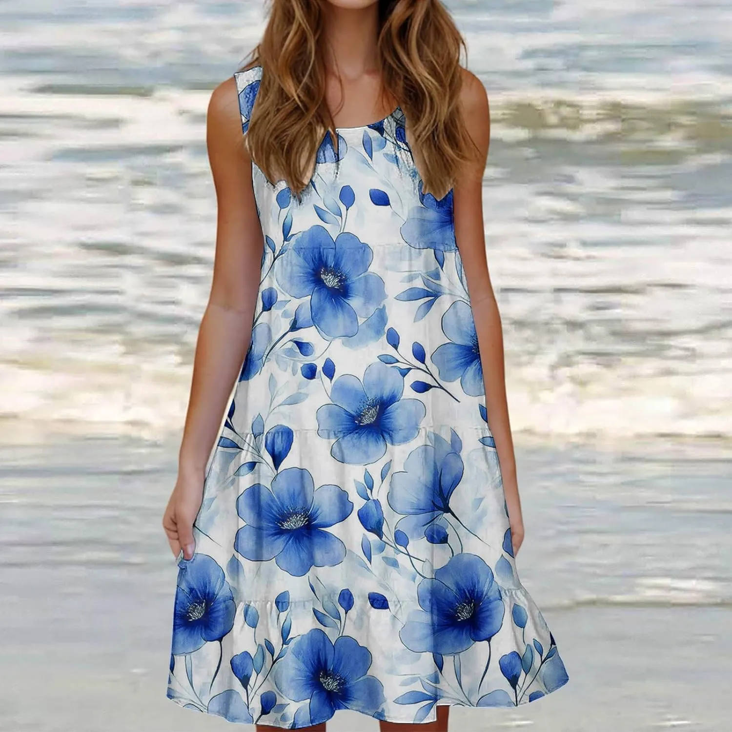 Womens Summer Dresses Tank Mini Dress Floral Spring Casual Flowy Tshirt Dress Outfits Flowy Wrap Beach Boho Sun Dress